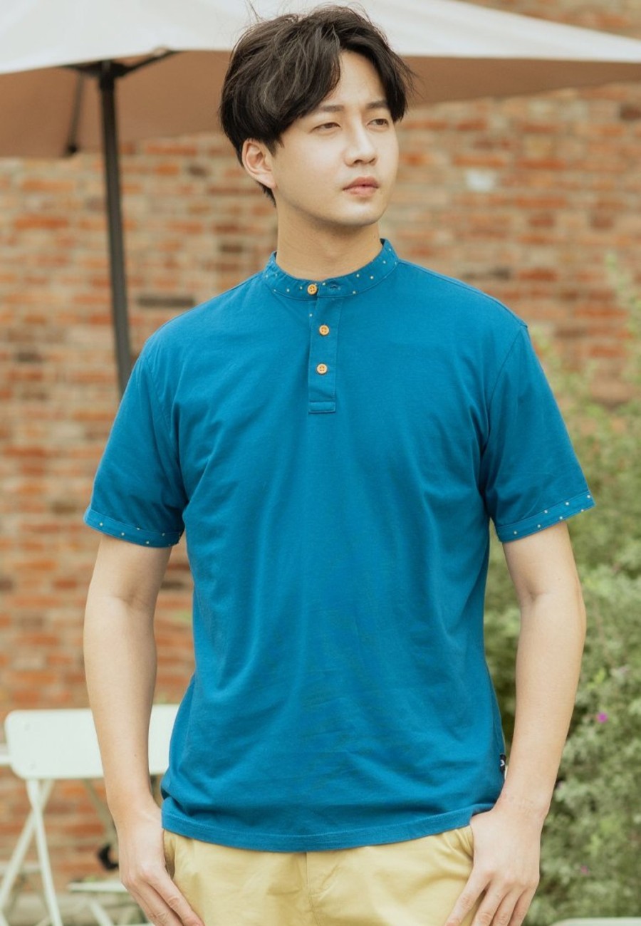 Men moleyapparels | Polka Dots Trims Polo T-Shirt Blue (Men'S Polo)