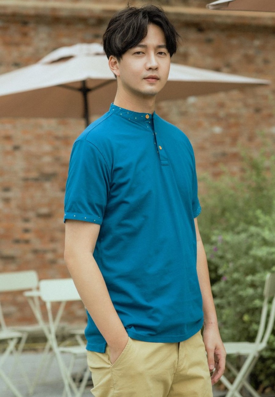 Men moleyapparels | Polka Dots Trims Polo T-Shirt Blue (Men'S Polo)