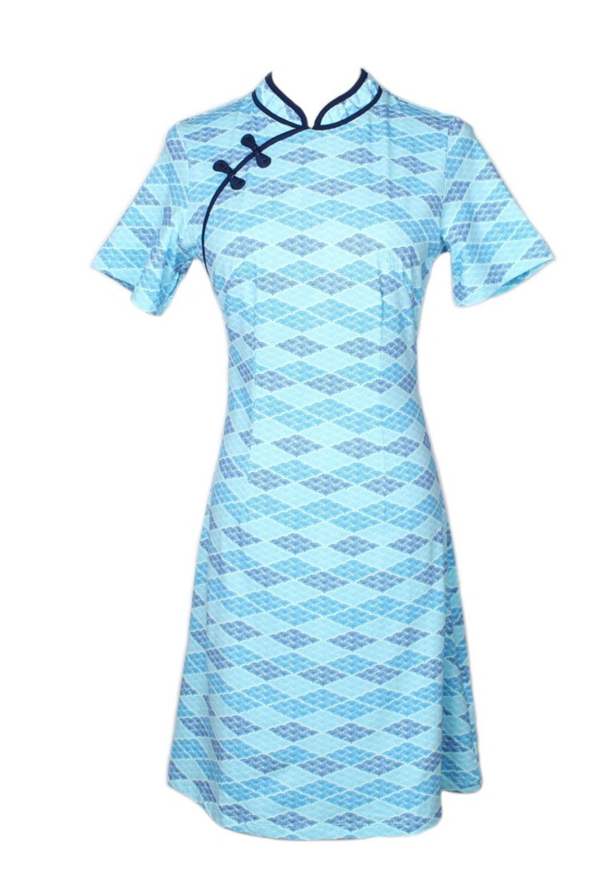 Matching Sets moleyapparels | Classic Motif Print Cheongsam Inspired Dress Blue (Ladies' Dress)