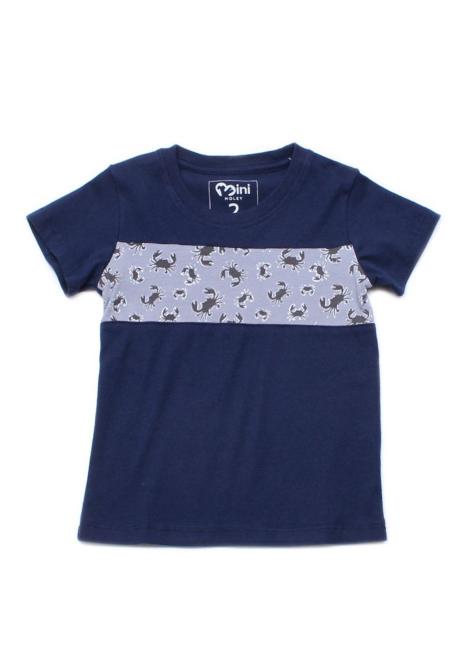 Boys moleyapparels | Crabs Print Panel T-Shirt Navy (Boy'S T-Shirt)