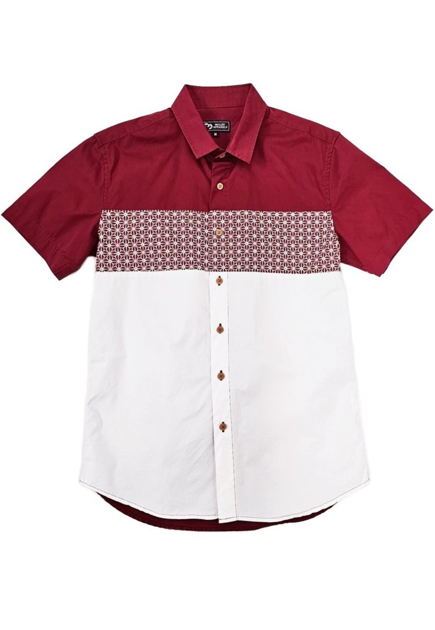 Matching Sets moleyapparels | Motif Detailed Panel Premium Short Sleeve Shirt Red (Men'S Shirt)