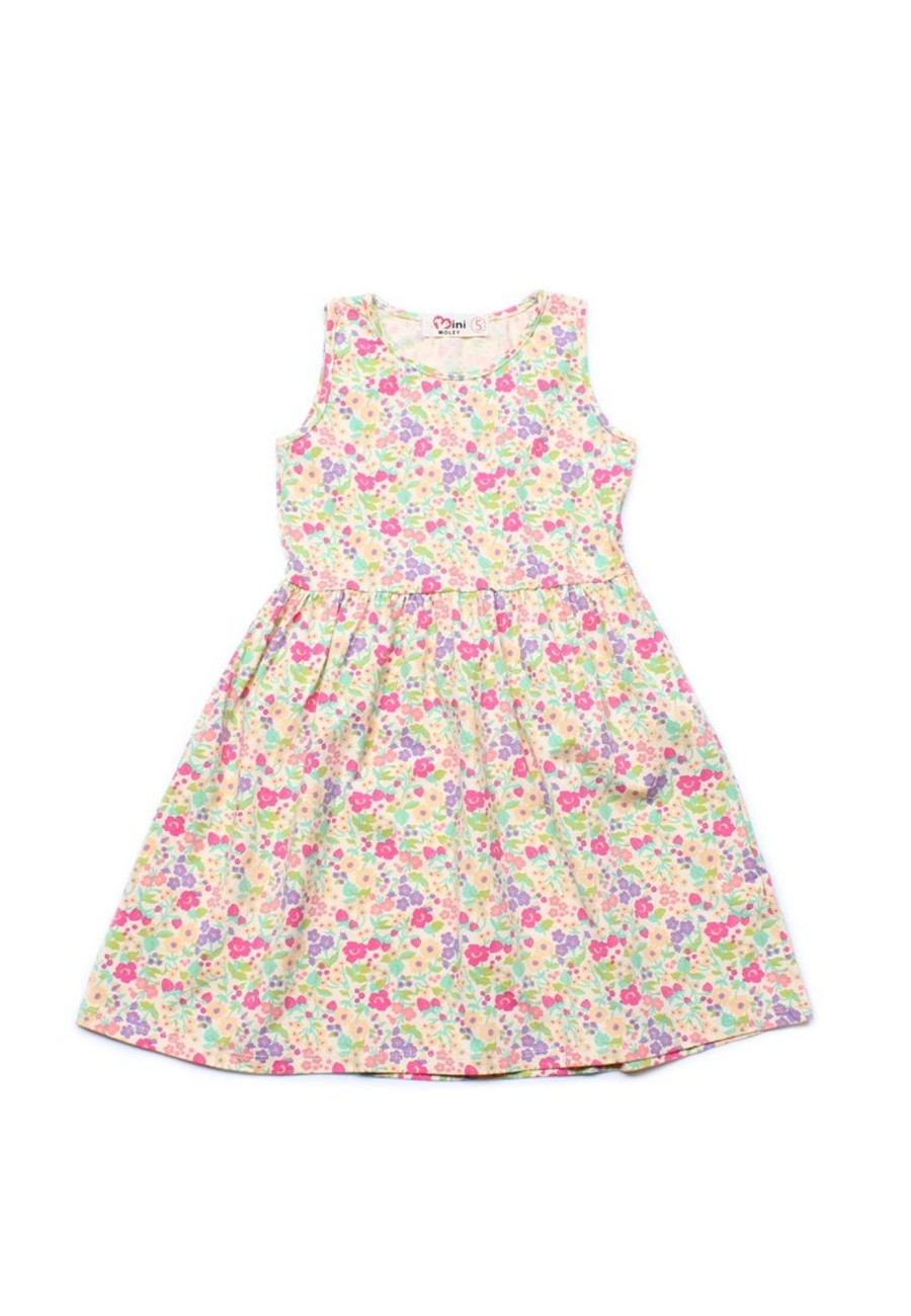 Matching Sets moleyapparels | Floral Print Dress Yellow (Girl'S Dress)