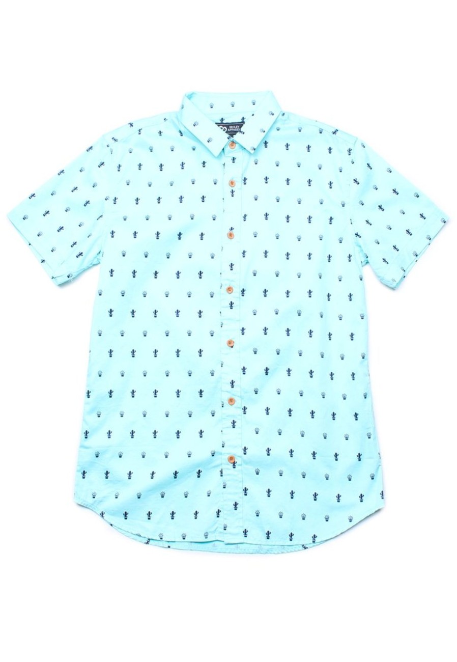 Men moleyapparels | Cactus Print Short Sleeve Shirt Cyan (Men'S Shirt)