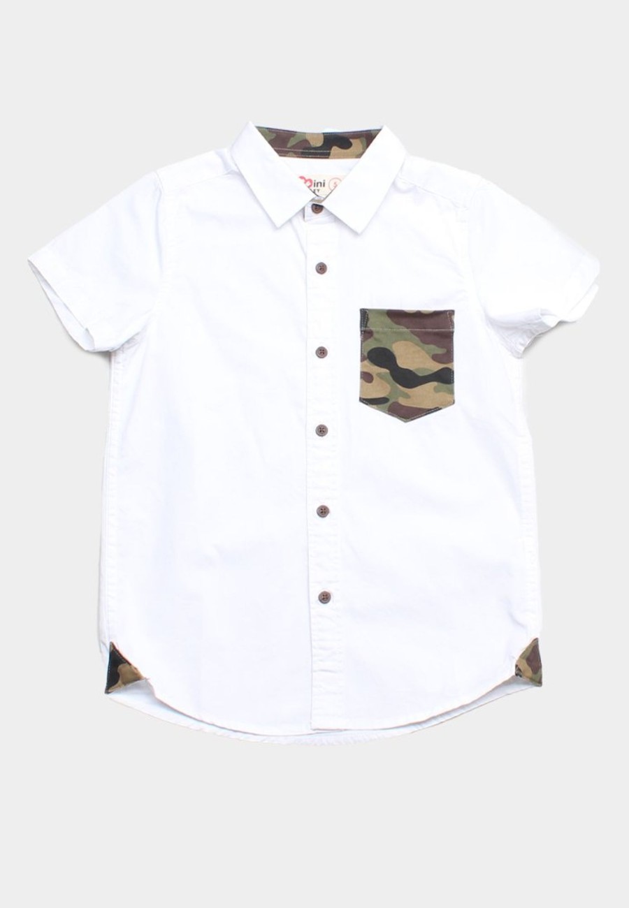 Matching Sets moleyapparels | Camo Detailed Premium Short Sleeve Shirt White (Boy'S Shirt)