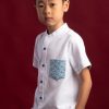 Boys moleyapparels | Seashell Print Pocket Mandarin Collar Short Sleeve Shirt White (Boy'S Shirt)