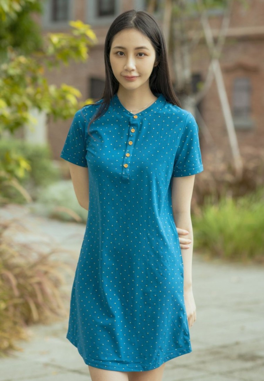 Ladies moleyapparels | Polka Dots Print Polo Shift Dress Blue (Ladies' Dress)