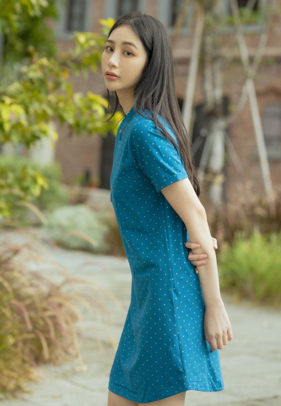 Ladies moleyapparels | Polka Dots Print Polo Shift Dress Blue (Ladies' Dress)