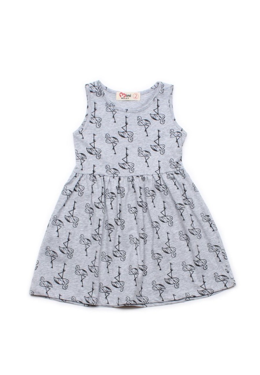 Girls moleyapparels | Flamingo Print Dress Grey (Girl'S Dress)