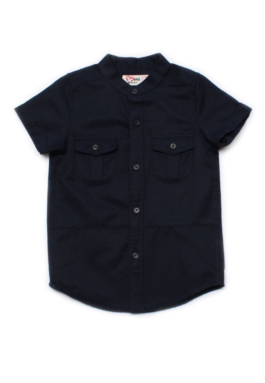 Boys moleyapparels | Brushed Cotton Twin Pocket Short Sleeve Shirt Navy (Boy'S Shirt)