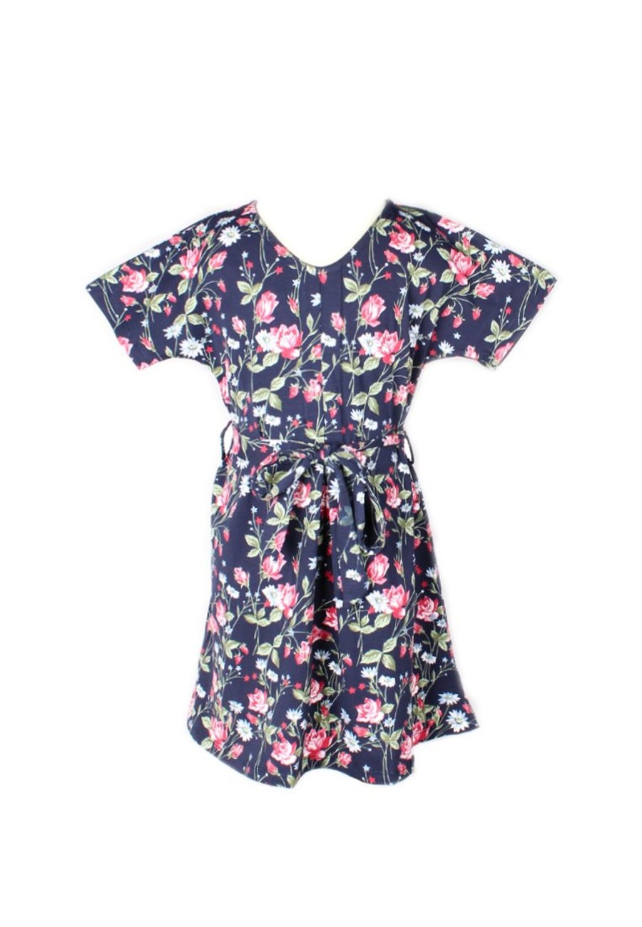 Girls moleyapparels | Floral Print Flare Dress Navy (Girl'S Dress)