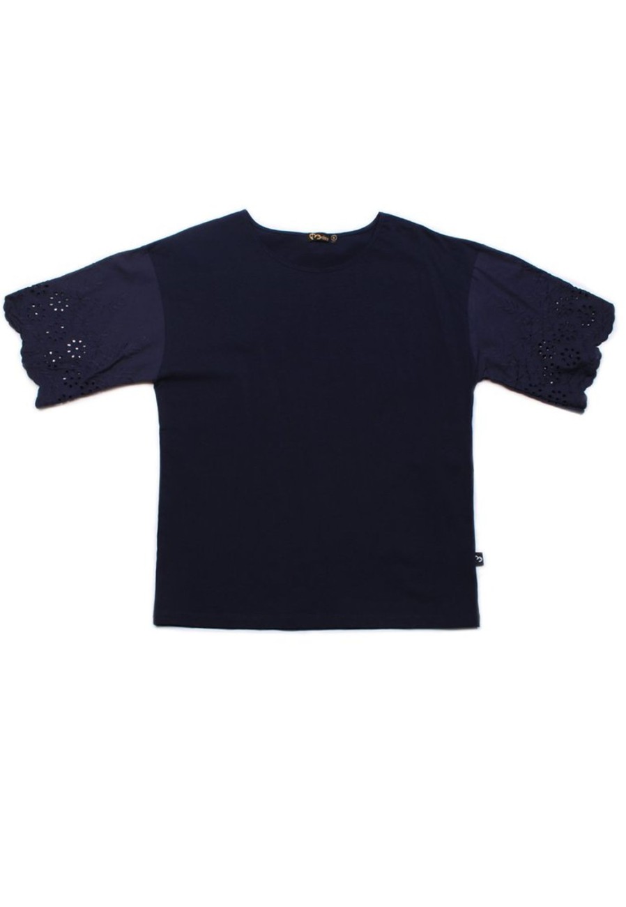 Ladies moleyapparels | Oversize Eyelet Sleeve Blouse Navy (Ladies' Top)