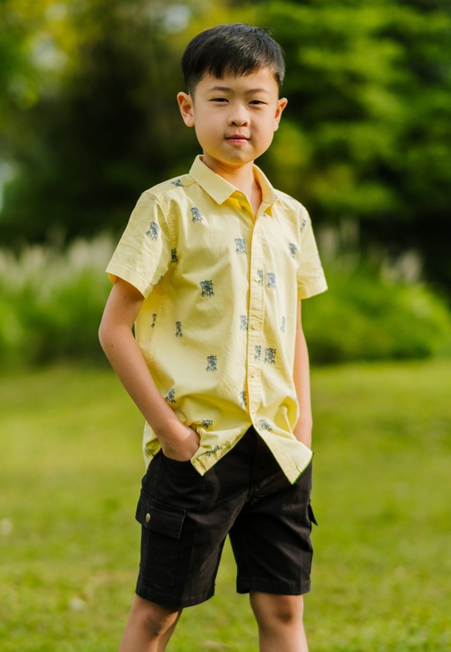 Matching Sets moleyapparels | Bamboo Print Short Sleeve Shirt Yellow (Boy'S Shirt)