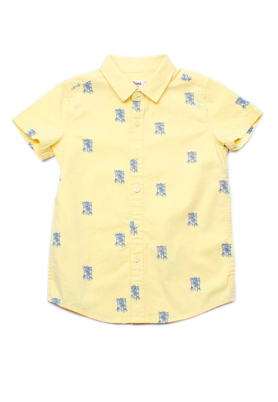 Matching Sets moleyapparels | Bamboo Print Short Sleeve Shirt Yellow (Boy'S Shirt)