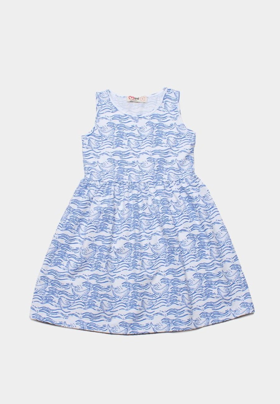 Matching Sets moleyapparels | Whale Wave Print Dress White (Girl'S Dress)