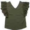 Ladies moleyapparels | Ruffles V-Neck Eyelet Blouse Green (Ladies' Top)