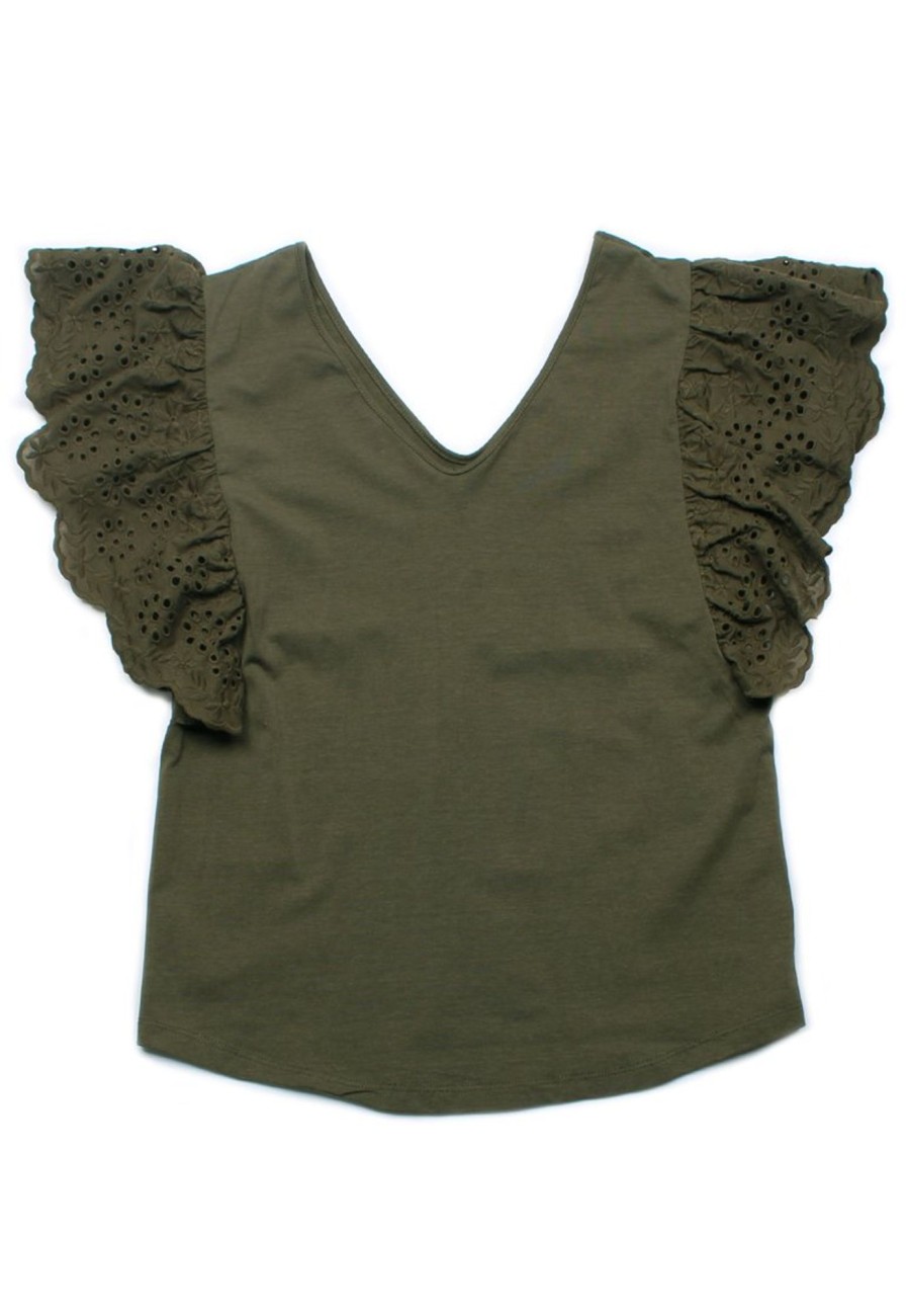 Ladies moleyapparels | Ruffles V-Neck Eyelet Blouse Green (Ladies' Top)