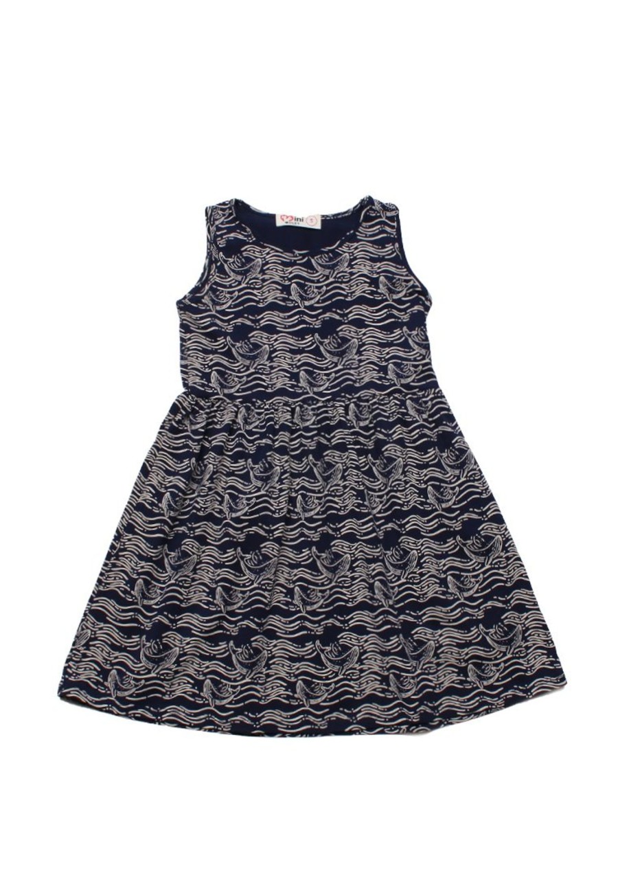 Matching Sets moleyapparels | Whale Wave Print Dress Navy (Girl'S Dress)