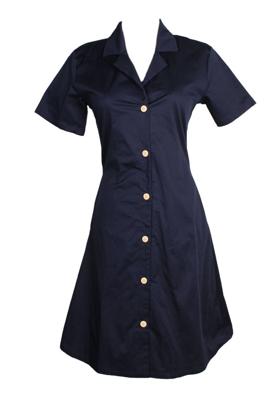 Matching Sets moleyapparels | Classic Cotton Twill Button Down Dress Ladies Navy