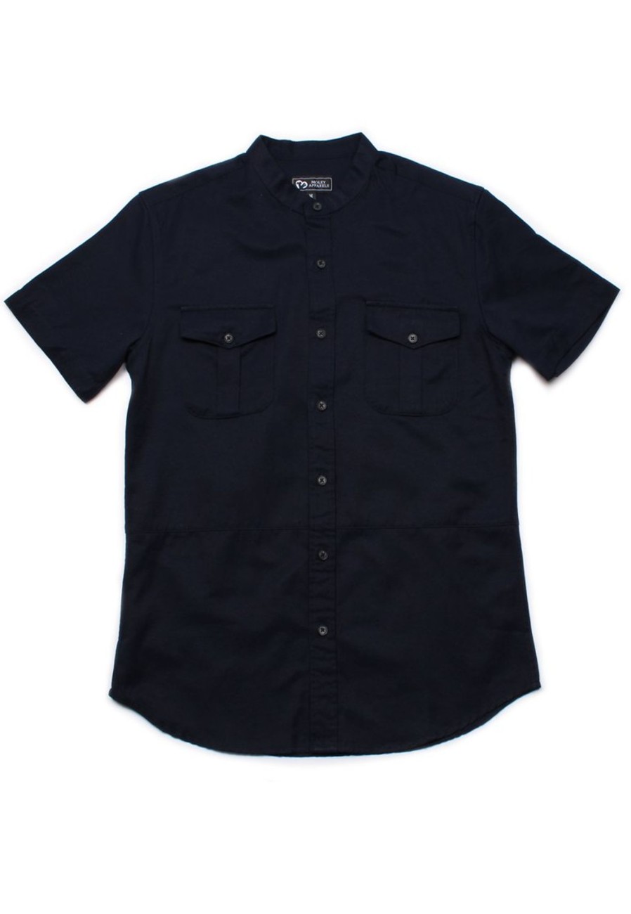 Men moleyapparels | Brushed Cotton Twin Pocket Short Sleeve Shirt Navy (Men'S Shirt)