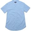 Men moleyapparels | Linen Premium Mandarin Collar Short Sleeve Shirt Blue (Men'S Shirt)