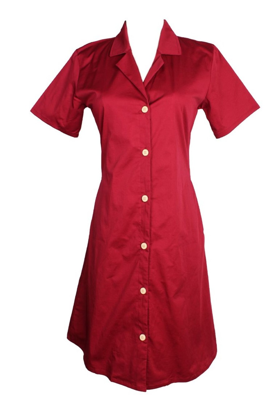 Matching Sets moleyapparels | Classic Cotton Twill Button Down Dress Ladies Red