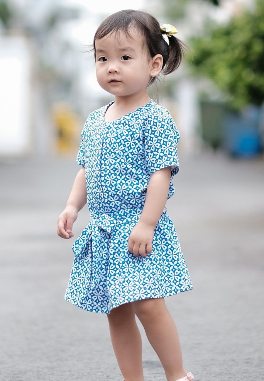 Matching Sets moleyapparels | Batik Florets Print Flare Dress Blue (Girl'S Dress)