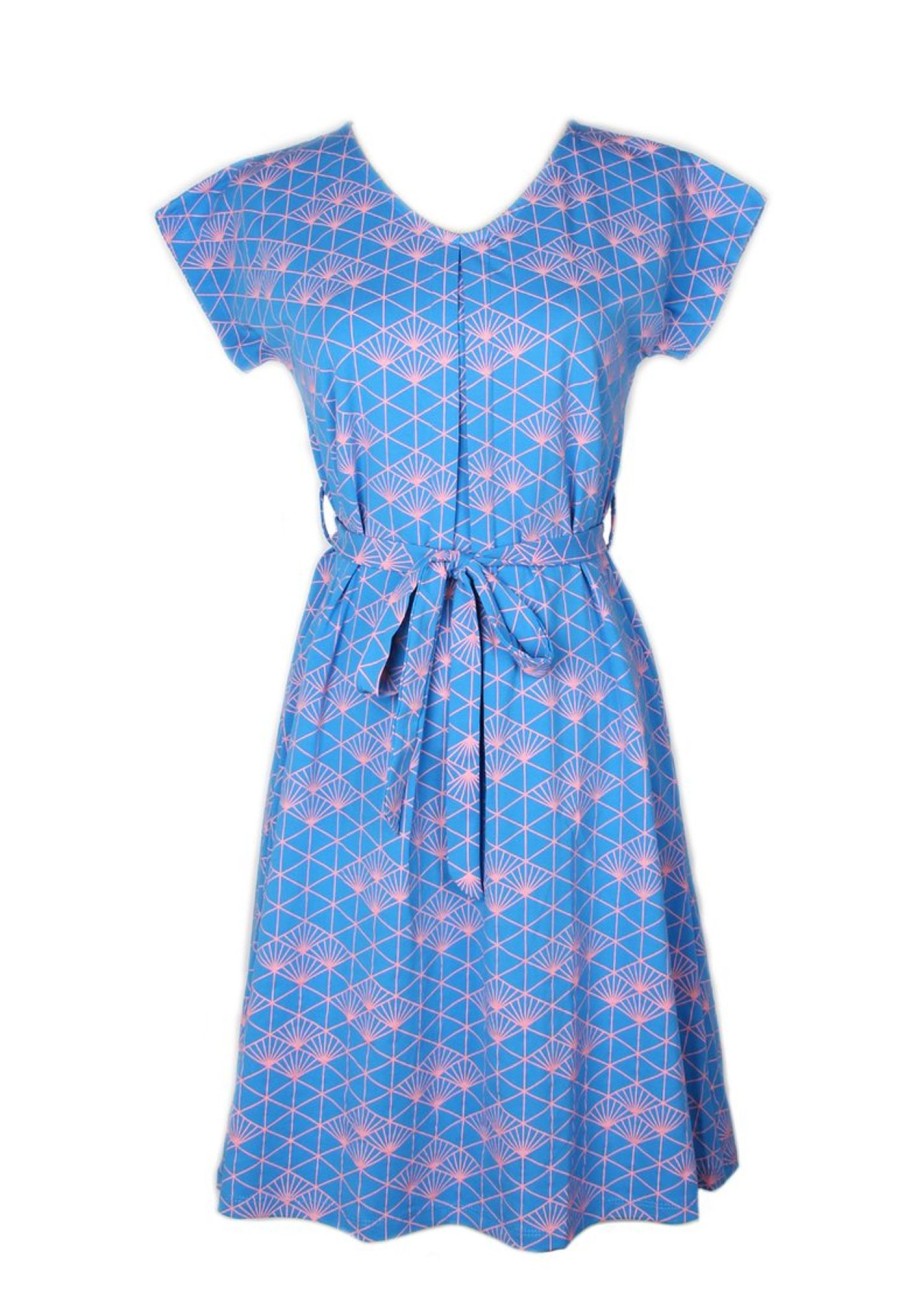 Matching Sets moleyapparels | Japanese Sunray Print Flare Dress Blue (Ladies' Dress)