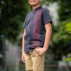 Boys moleyapparels | Oriental Rings Print Mandarin Collar Short Sleeve Shirt Navy (Boy'S Shirt)