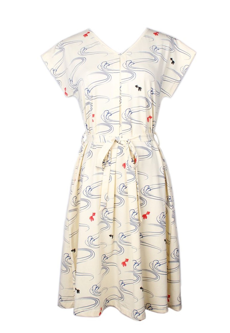 Matching Sets moleyapparels | Fish Print Flare Dress Cream (Ladies' Dress)