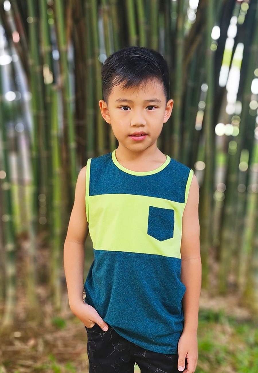 Boys moleyapparels | Colour Block Pocket Singlet Green (Boy'S Singlet)