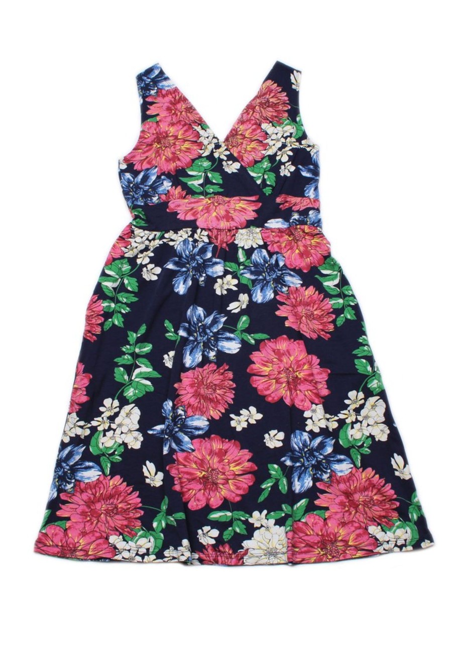 Ladies moleyapparels | Floral Print Criss Cross Dress Navy (Ladies' Dress)