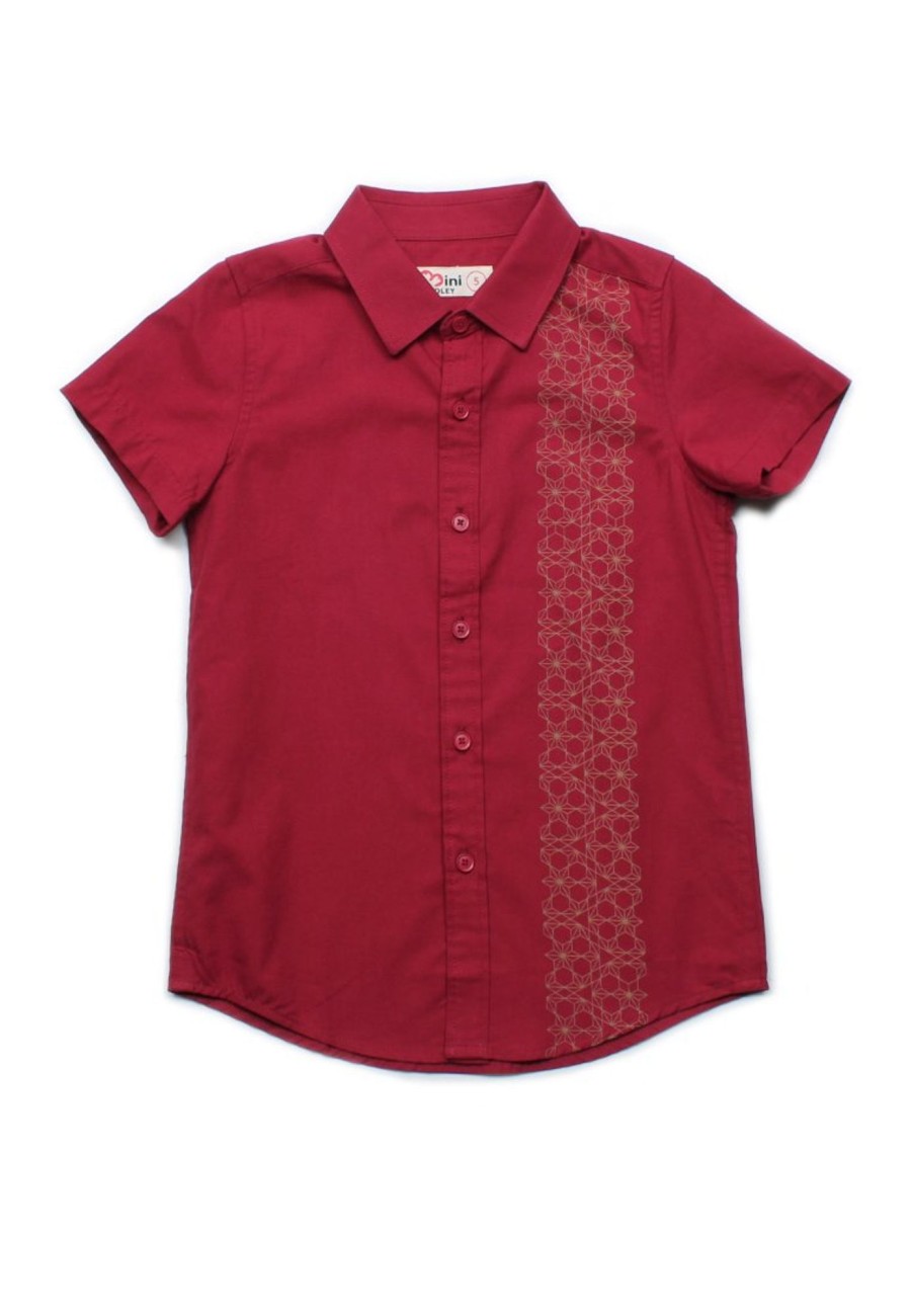 Matching Sets moleyapparels | Ohayo Star Print Short Sleeve Shirt Red (Boy'S Shirt)