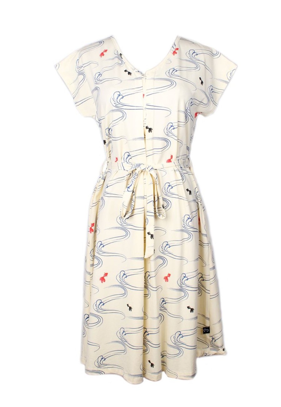 Ladies moleyapparels | Fish Print Nursing Flare Dress Cream (Ladies' Dress)