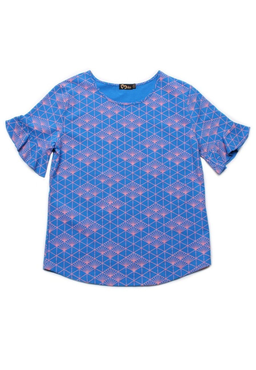 Matching Sets moleyapparels | Japanese Sunray Print Blouse Blue (Ladies' Top)