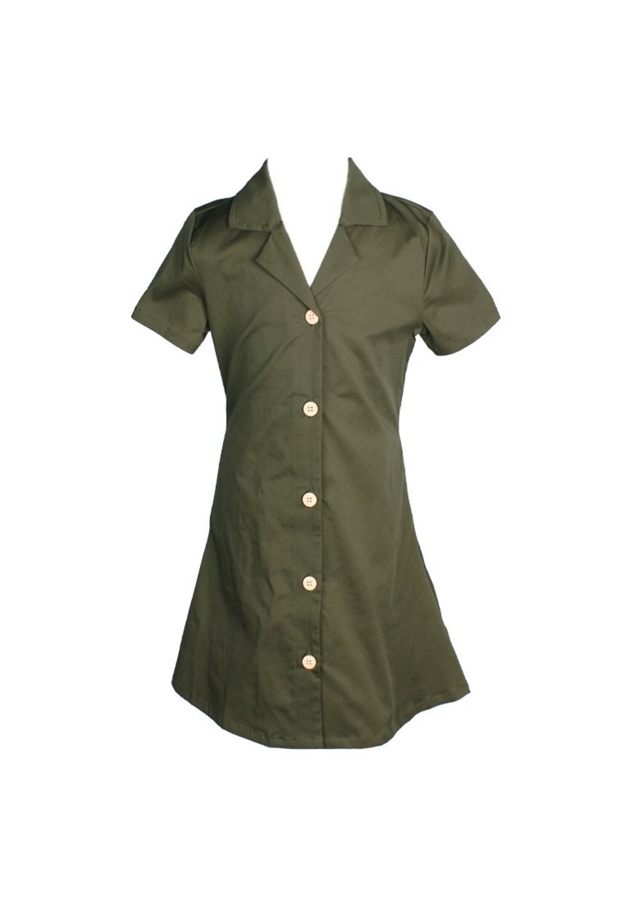 Matching Sets moleyapparels | Classic Cotton Twill Button Down Girl'S Dress Green