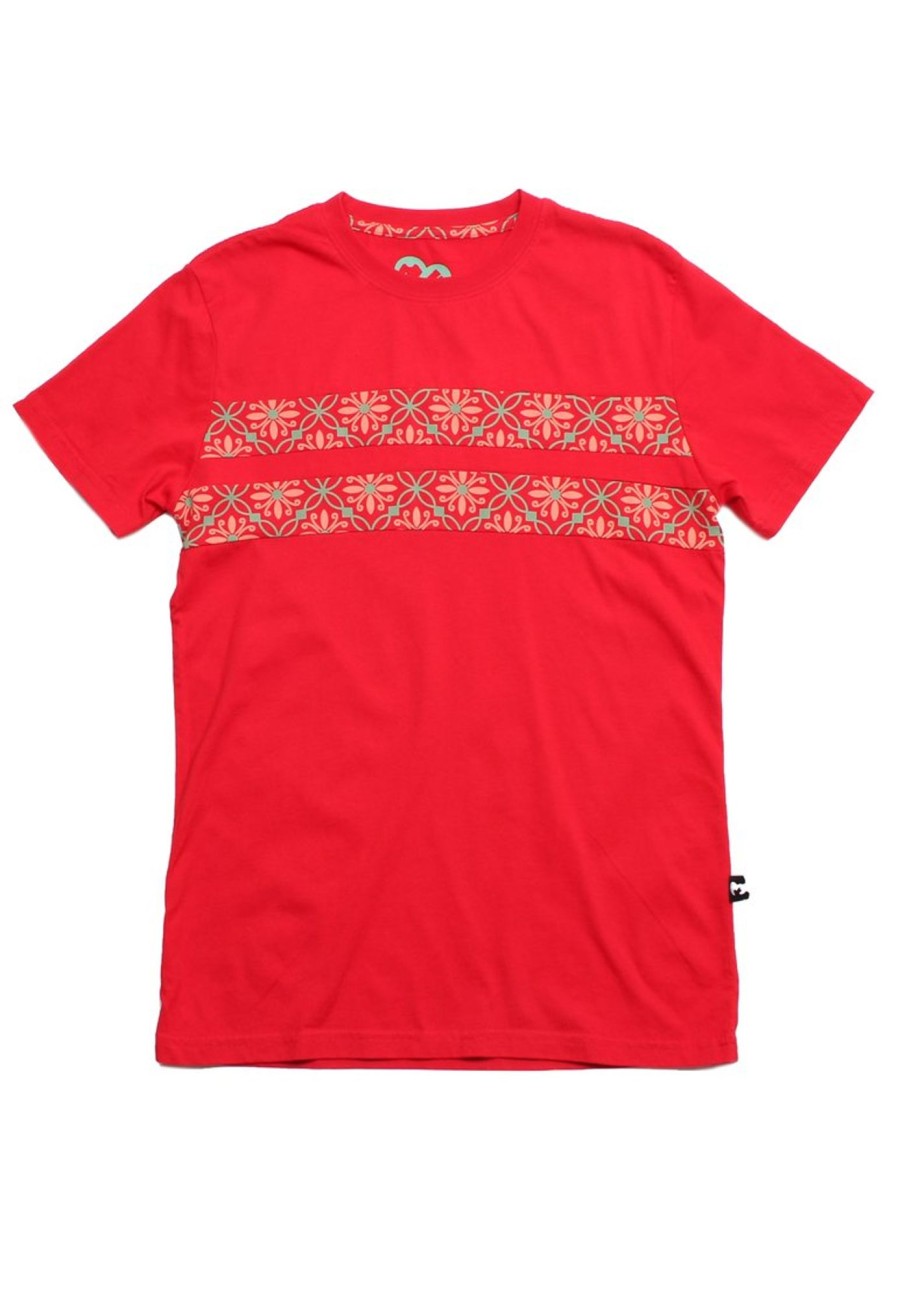 Matching Sets moleyapparels | Twin Panel Peranakan Inspired Print T-Shirt Red (Men'S T-Shirt)