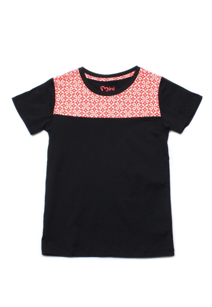 Boys moleyapparels | Batik Florets Print Panel T-Shirt Black (Boy'S T-Shirt)