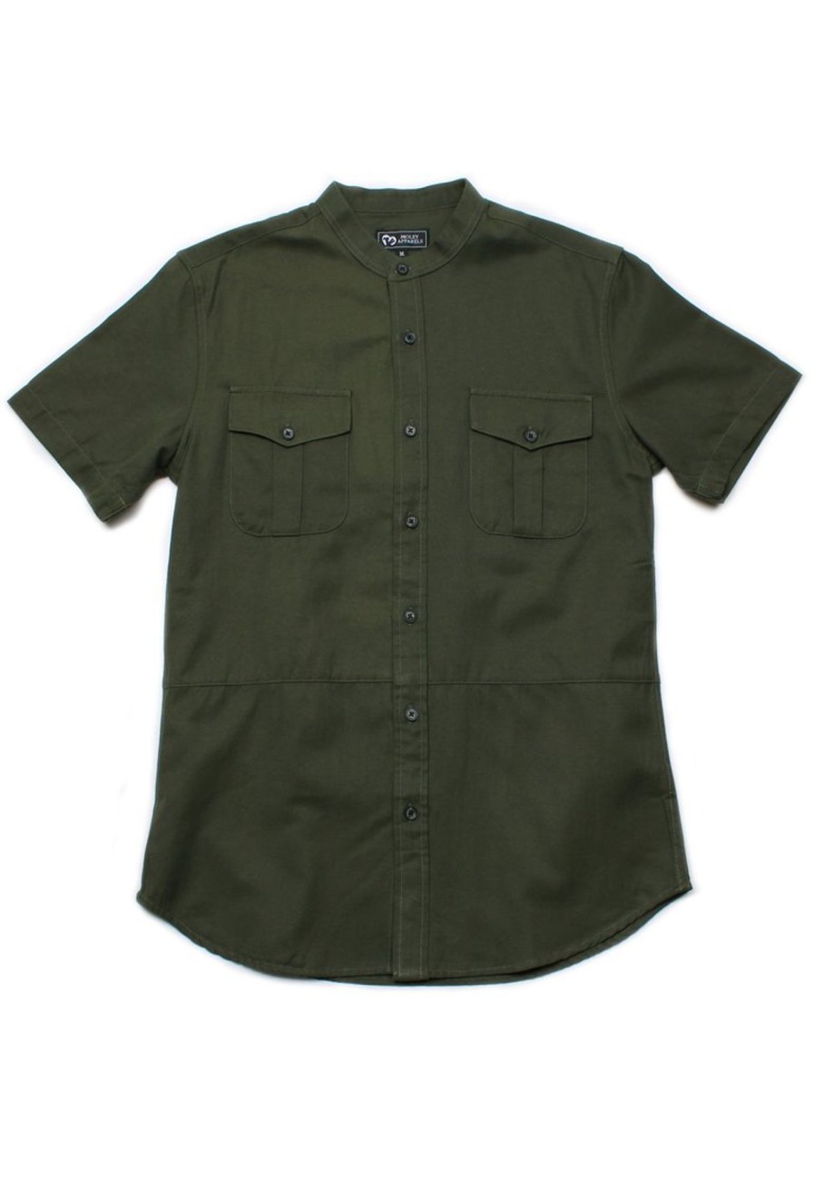 Men moleyapparels | Brushed Cotton Twin Pocket Short Sleeve Shirt Green (Men'S Shirt)