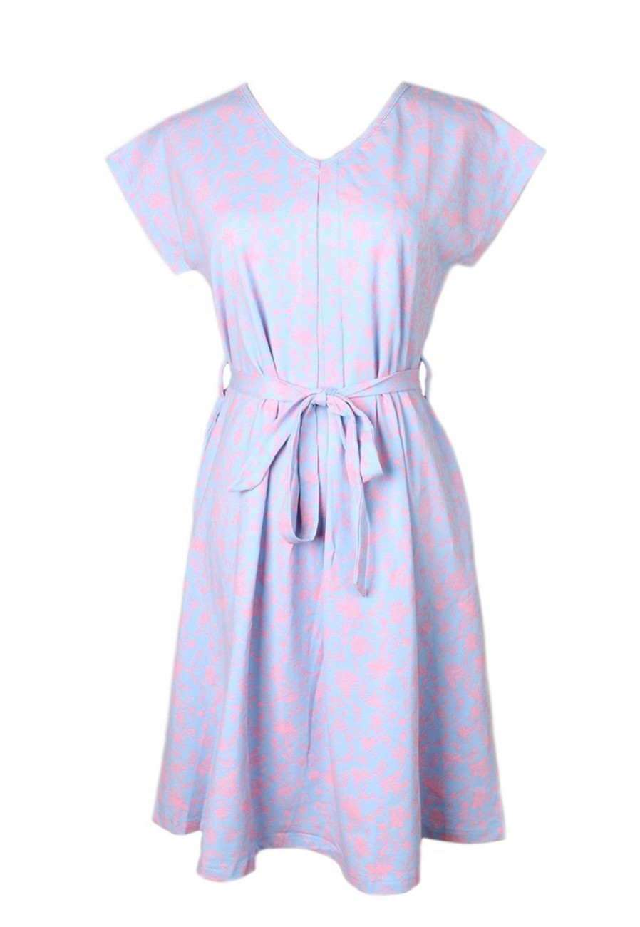 Matching Sets moleyapparels | Ditsy Floral Print Flare Dress Babyblue (Ladies' Dress)