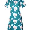 Ladies moleyapparels | Lotus Foliage Print Cheongsam Inspired Dress Turquoise (Ladies' Dress)