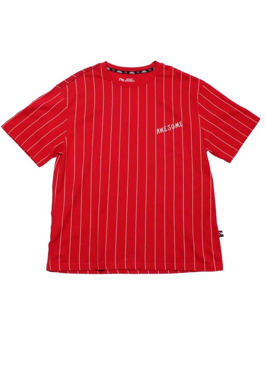 Matching Sets moleyapparels | Awesome Baseball Stripes Oversized T-Shirt Red (Men'S T-Shirt)