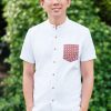 Matching Sets moleyapparels | Motif Detailed Pocket Premium Short Sleeve Shirt White (Men'S Shirt)