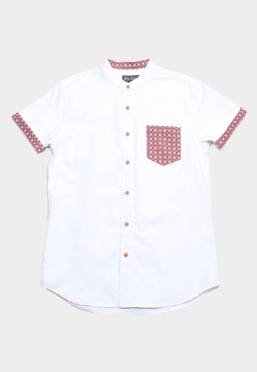 Matching Sets moleyapparels | Motif Detailed Pocket Premium Short Sleeve Shirt White (Men'S Shirt)