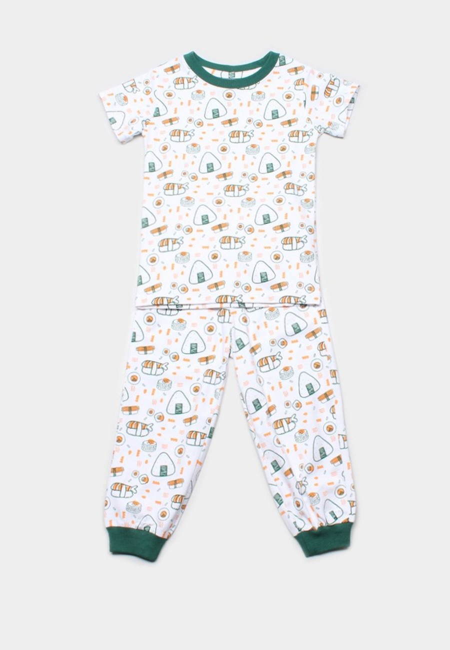 Kids Pyjamas moleyapparels | Sushi Print Pyjamas Set White/Green (Kids' Pyjamas)