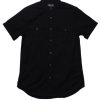 Matching Sets moleyapparels | Brushed Cotton Mandarin Collar Short Sleeve Shirt Black (Men'S Shirt)