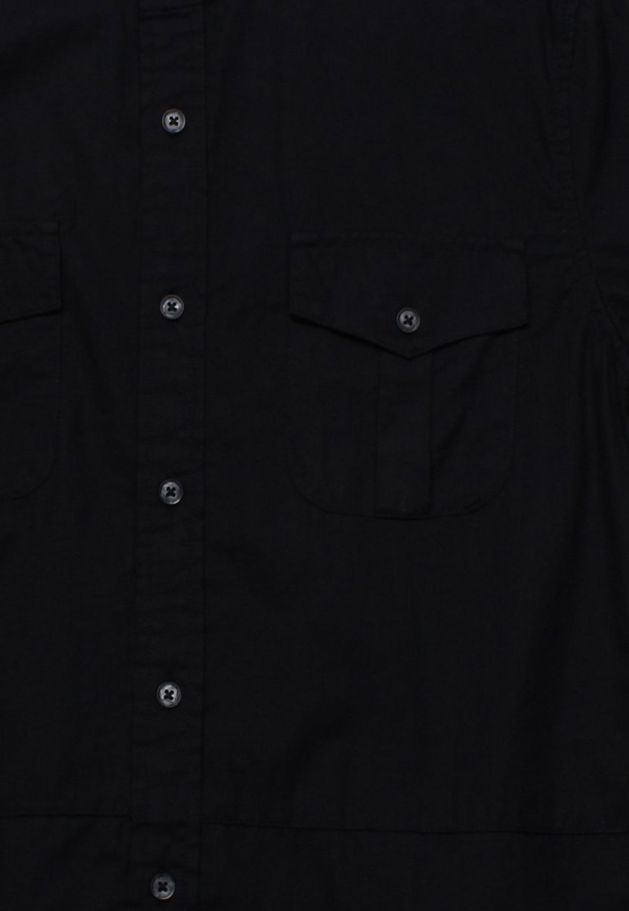 Matching Sets moleyapparels | Brushed Cotton Mandarin Collar Short Sleeve Shirt Black (Men'S Shirt)