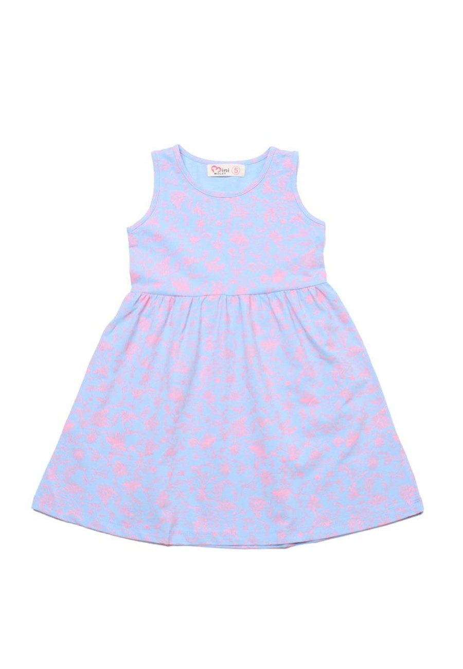 Matching Sets moleyapparels | Ditsy Floral Print Dress Babyblue (Girl'S Dress)