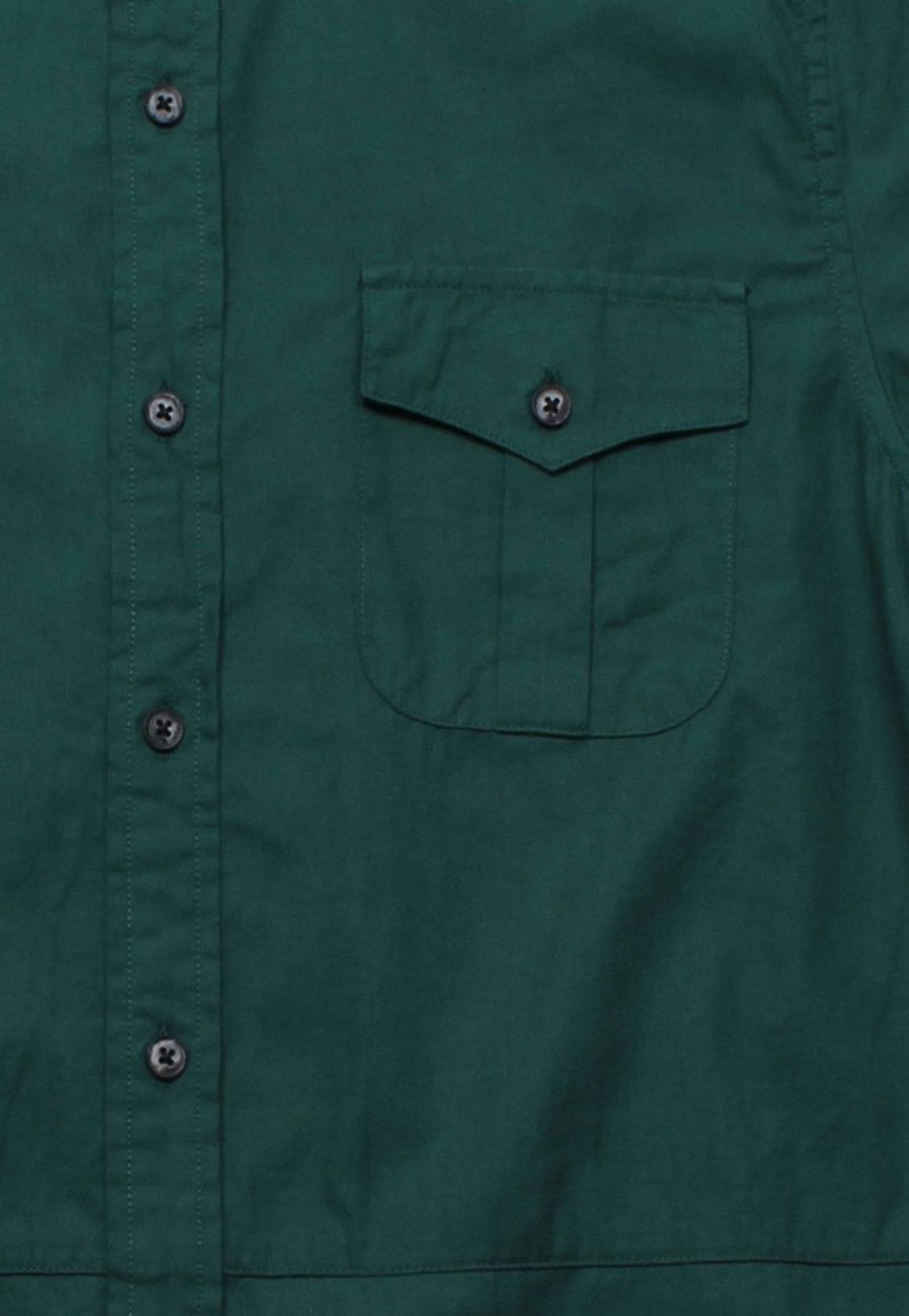 Matching Sets moleyapparels | Brushed Cotton Mandarin Collar Short Sleeve Shirt Green (Men'S Shirt)