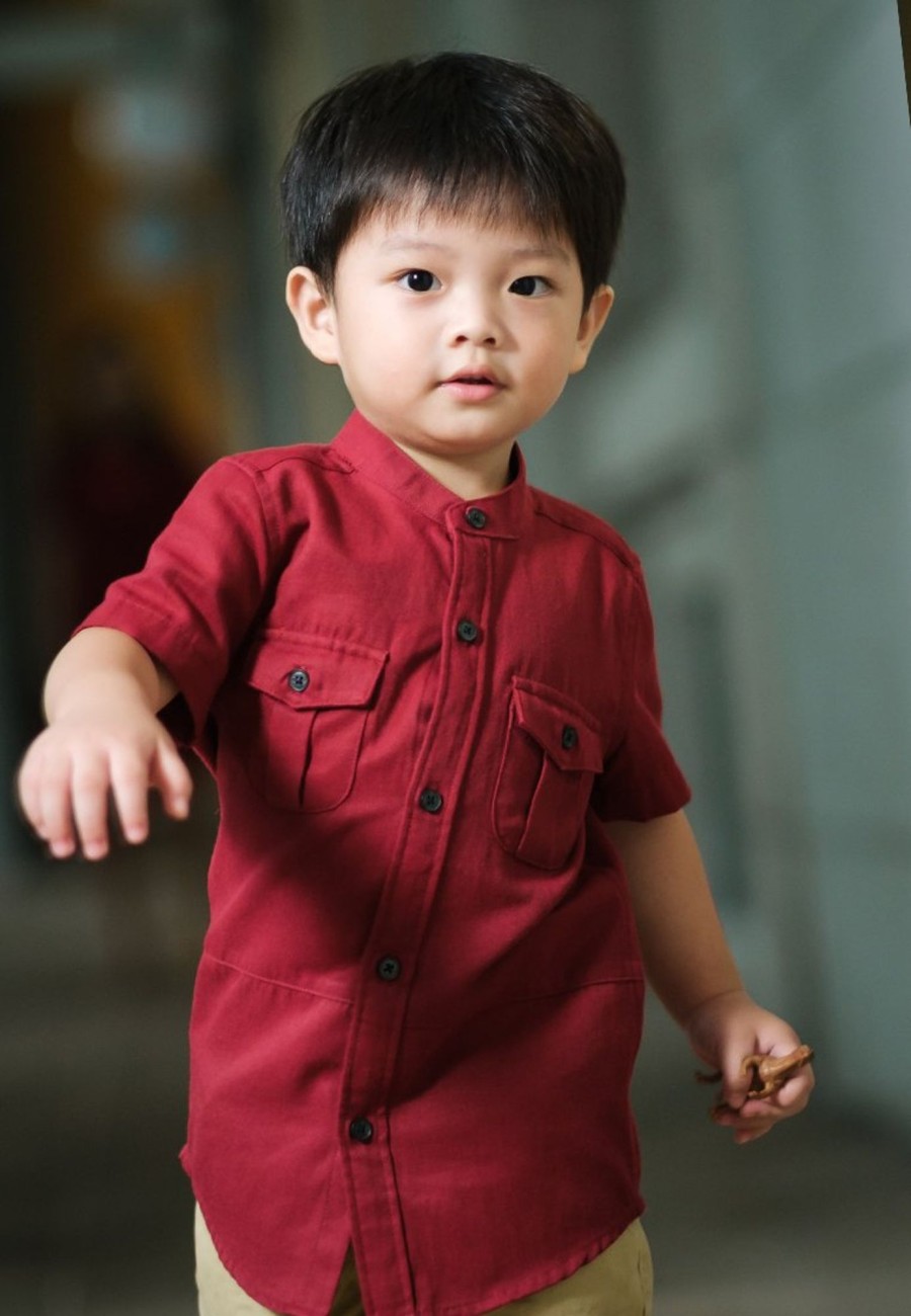 Boys moleyapparels | Brushed Cotton Twin Pocket Short Sleeve Shirt Red (Boy'S Shirt)