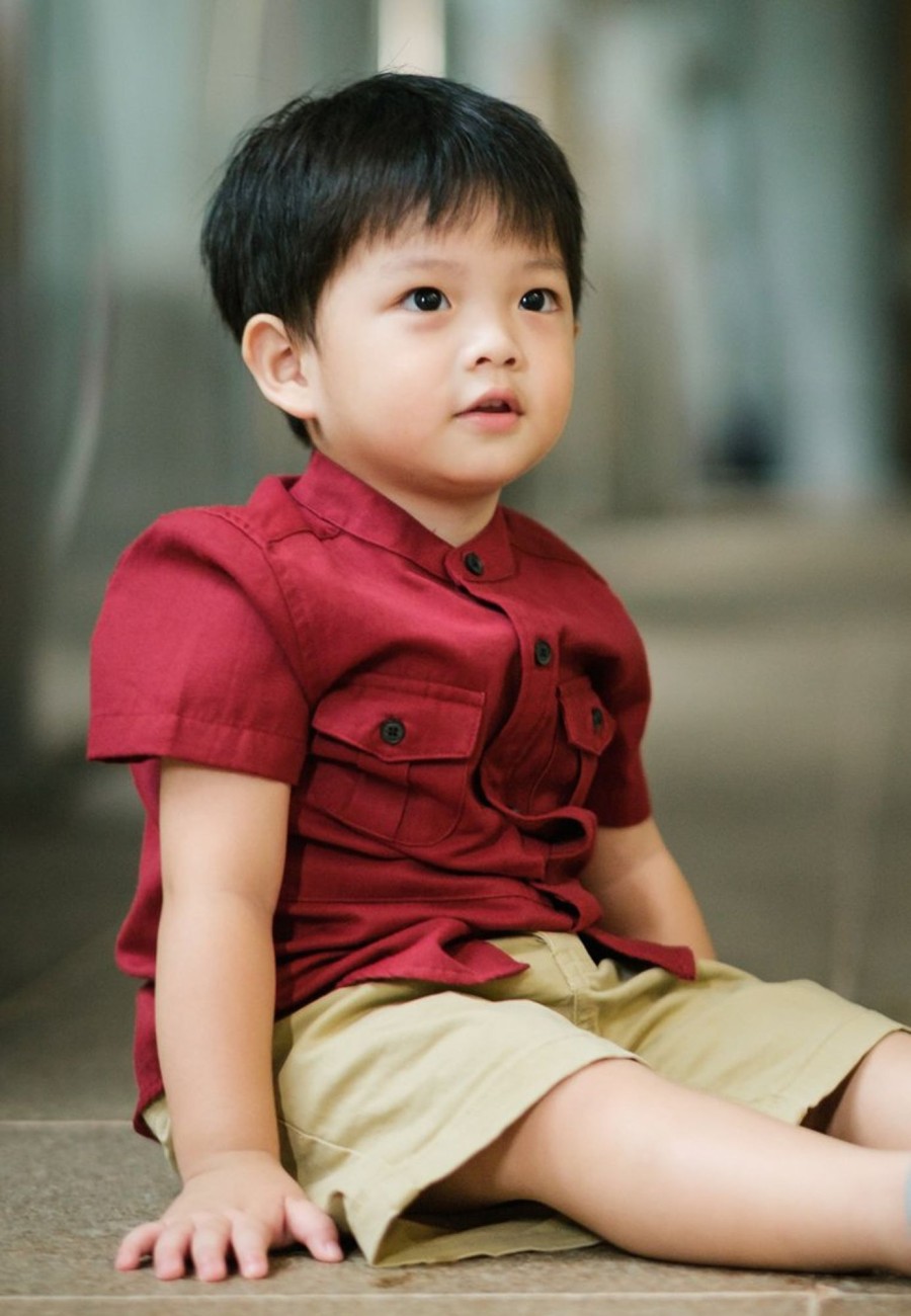 Boys moleyapparels | Brushed Cotton Twin Pocket Short Sleeve Shirt Red (Boy'S Shirt)